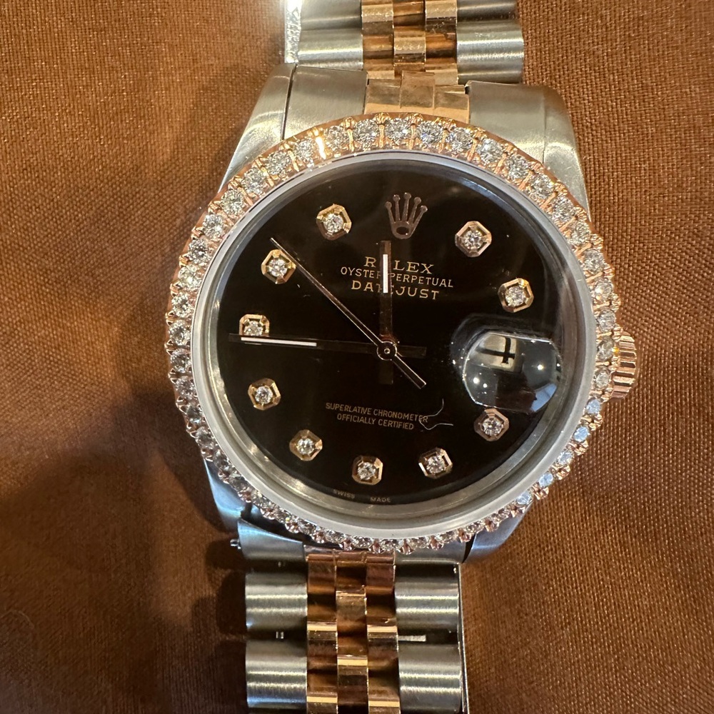 CUSTOMIZED ROLEX STAINLESS STEEL, DIAMOND AND 18K ROSE GOLD DATEJUST WATCH